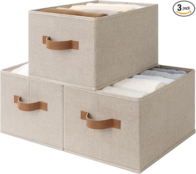 StorageWorks Shelf Baskets for Organization, Linen Closet Organizers and Storage Basket, Foldable Storage Bins, Closet Organi