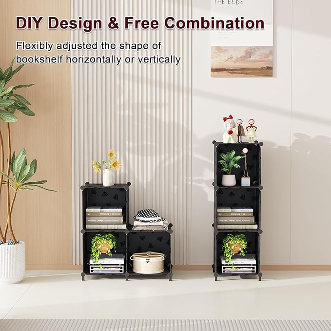 UNKU Cube Storage Organizer, 3 Cube Closet Organizer Storage Shelves, DIY Stackable Bookcase, Clothes Organizer Shelf for Clo