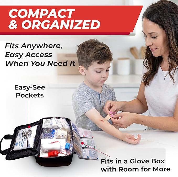 M2 BASICS Premium 300 Piece Professional First Aid Kit, 40 Unique Items, Durable Carry Bag for Home, Car, Business, Travel & 