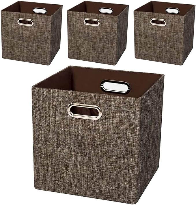 Posprica Storage Bins Cube Containers Boxes,Thick and Heavy Duty Fabric Drawers, 11×11 inch- Set of 4,Brown