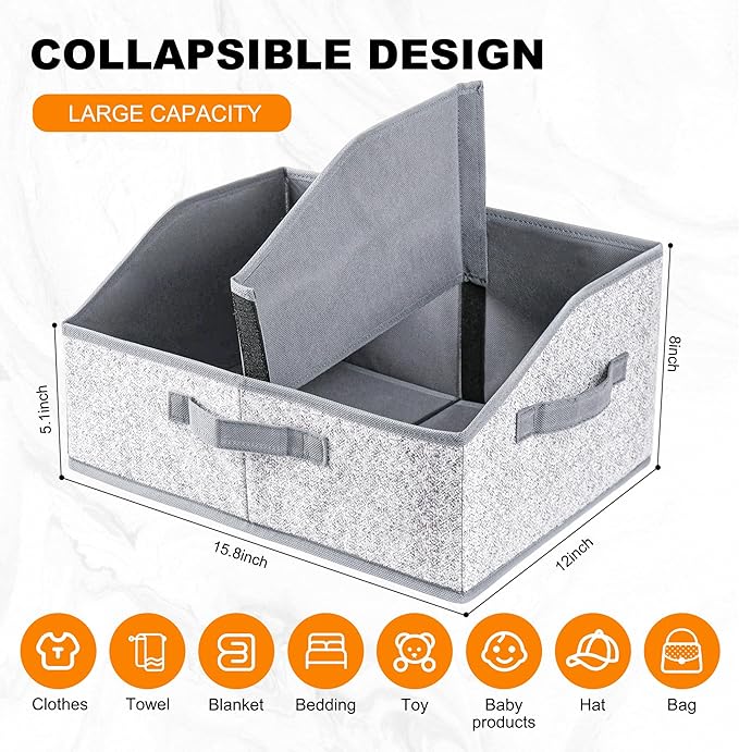 Closet Storage Bins 6 Pack, Large Closet Organizer Baskets with Divider & Handles,Trapezoid Fabric Shelf Organizers, Collapsi
