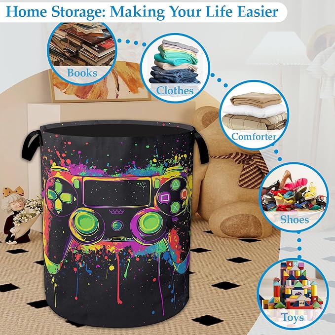 Game Controlle Laundry Basket Collapsible Laundry Hamper Clothes Toy Storage Bin for Bathroom Bedroom Room Decor 16" X 20.8"