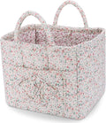 Storage Basket Boho Fabric Large Collapsible Floral Laundry Nursery Hamper Portable Folding Storage for Clothes Toys (Green F