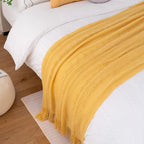 BATTILO HOME Mustard Throw Blanket with Fringe Geometric Bed Yellow Throws Summer Breathable Decorative Large Throw for Couch
