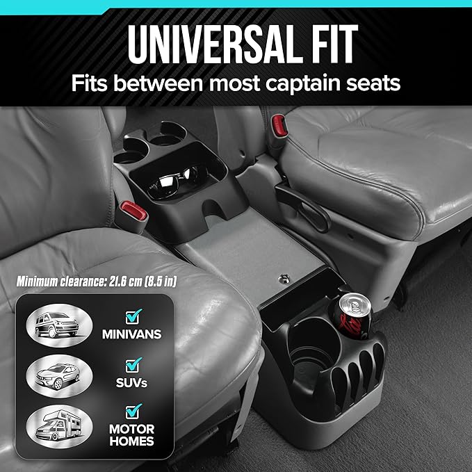 Center Console for Minivans, SUVs, Middle Van Console, Extra Cup Holders, Large Storage, Made in USA (Gray)