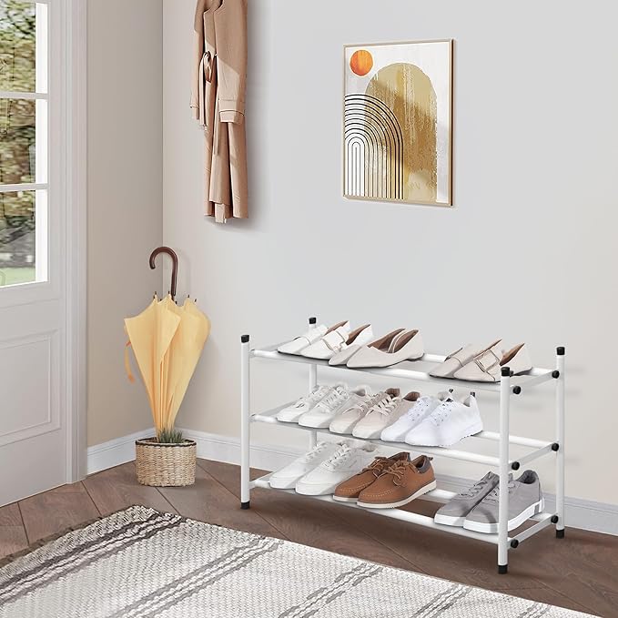 STORAGE MANIAC Expandable Shoe Rack, 12 Pairs Stackable Small Shoe Rack, Metal Adjustable Shoes Organizer for Closet, Entrywa