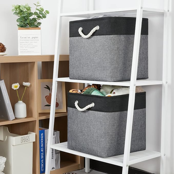 Temary Baskets 4 Pack Fabric Storage Cube Storage Baskets 13x13x13 Storage Cube Bins for Shelves with Handles, Basket for Org