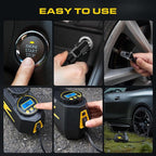 FADAKWALT Tire Inflator Portable Air Compressor, DC 12V Tire Air Pump with LED and 150PSI Digital Pressure Gauge, Portable Tire Inflator for Car Tires, Motorcycles, Bike, Ball (Yellow)