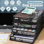Zhanmai 2 Pack Black Desk Organizer with Drawer Total Wire Mesh Storage Tray Multifunctional Paper Sorter File Stand for Home