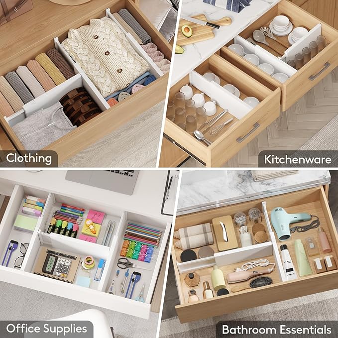 Lifewit 5 Pack 6" High Drawer Dividers 34-56cm/13.5-22" Adjustable Drawer Organizer for Clothes/Utensils, Expandable Drawer S