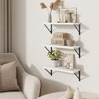 Wall Shelf, Floating Book Shelves with Brackets, 16 inch White Shelves Set of 3, Particle Board Wooden Shelf for Kitchen, Bat