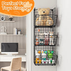 X-cosrack Metal Wire Basket Wall Mount, 3 Tier Wall Storage Organizer with 5 S Hooks, Kitchen Fruits and Vegetables Bin Toys 