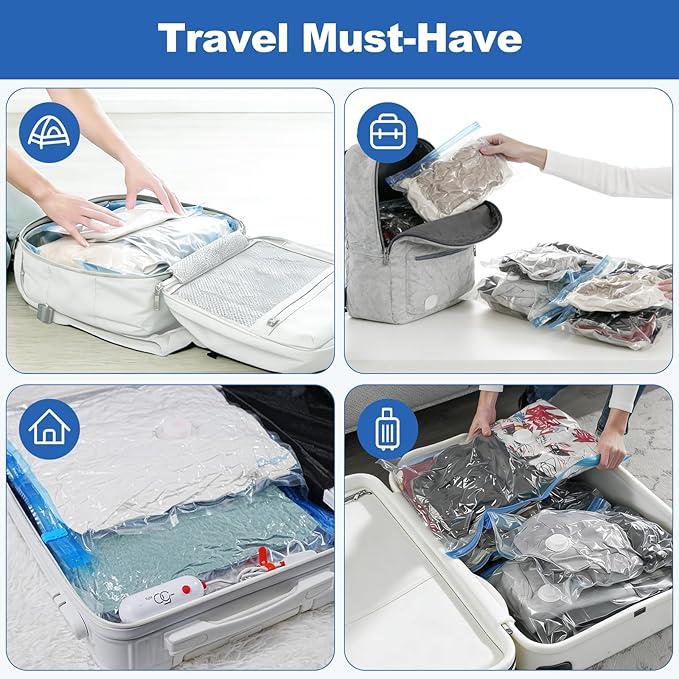 VMstr 15 Pack Travel Vacuum Storage Bags with USB Pump, Vacuum Packing Seal for Luggage and Suitcase, Space Saver for Clothes