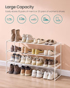 SONGMICS Shoe Rack, 3-Tier Shoe Organizer, Metal Storage Shelf, Upright or Upside Down, for 16-20 Pairs, Stackable, for Entry