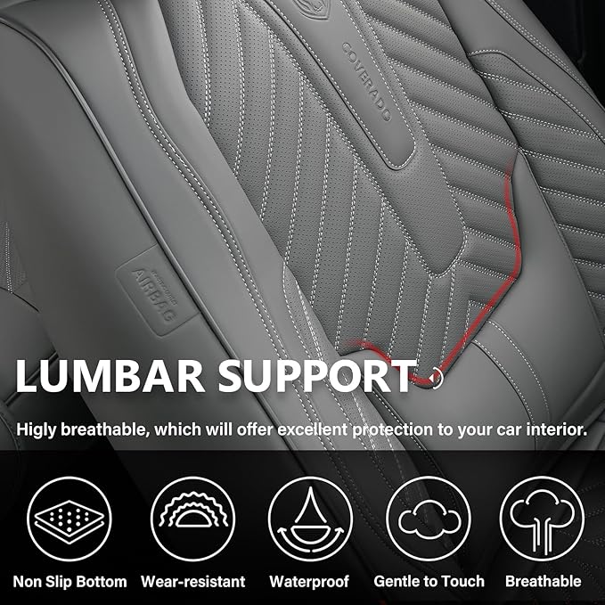 Coverado Front Car Seat Covers, Waterproof Seat Covers with Lumbar Support, Leather Seat Covers, Car Seat Covers Front Seats,