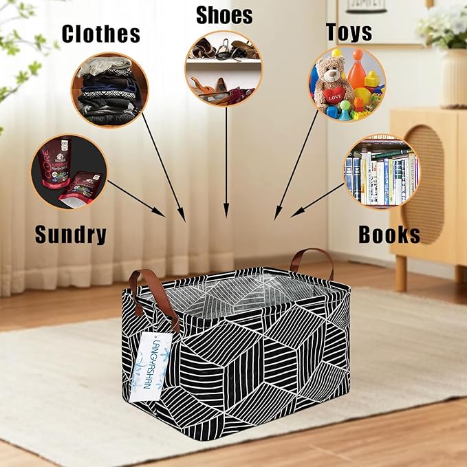 LANGYASHAN Rectangular Storage Bin Collapse Canvas Fabric Cartoon Storage Basket with Handles for Organizing Home Kitchen Boy