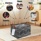 LANGYASHAN Rectangular Storage Bin Collapse Canvas Fabric Cartoon Storage Basket with Handles for Organizing Home Kitchen Boy