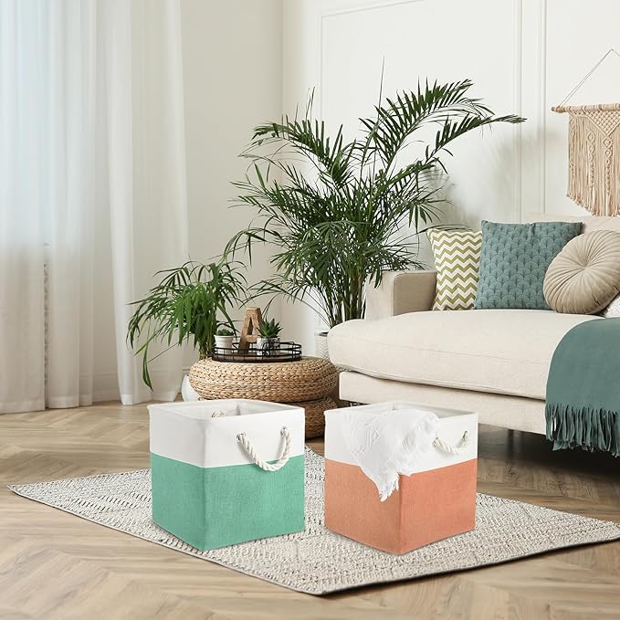 Geiserailie 6 Pcs 11 x 11 Inch Cube Storage Bins Fabric Storage Organizer Bins Foldable Cube Baskets with Sturdy Carry Handle