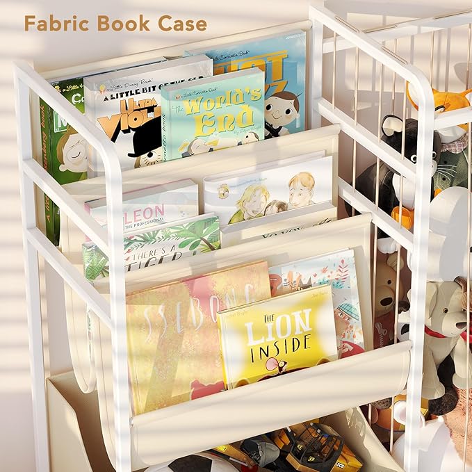BBLIKE Kids Bookshelf and Stuffed Animal Storage - Multi-Function Nursery Book Shelves with Toy Box and PVC Book Display, Toy