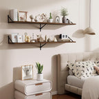 Deep Floating Shelves,55" Wx10 D Wood Wall Shelves Set of 2,Long Wood Floating Shelf with Metal Brackets,Floating Bookshelf f