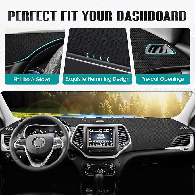 FIILINES Dash Cover for 2014-2023 Jeep Cherokee, Dashboard Mat Accessories Dash Cover Sunshade Nonslip Mesh Protector No Glar