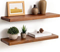 Fun Memories 24 Inch Floating Shelves, Rustic Solid Wood Wall Shelves Set of 2, 8 Inch Deep Floating Shelf for Bathroom, Bedr