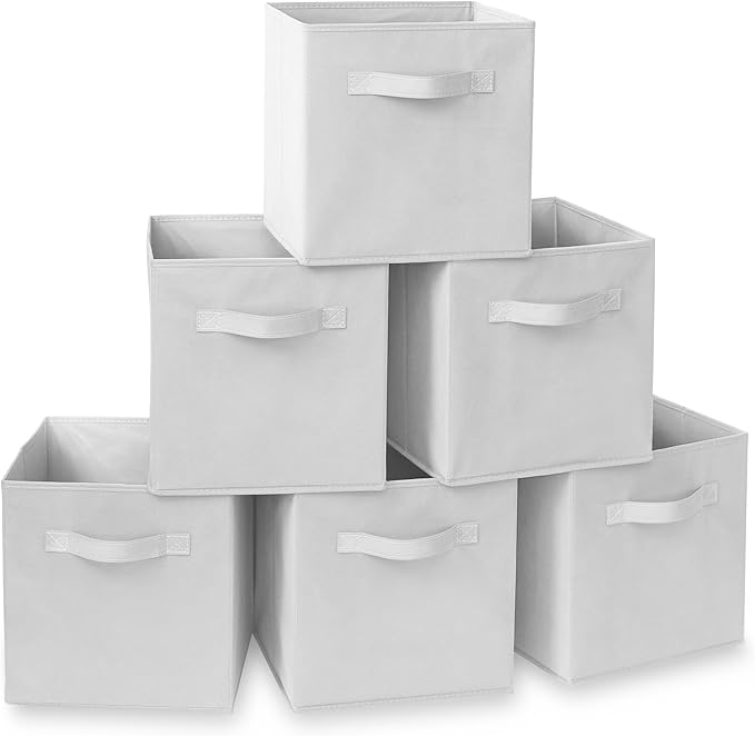 Casafield Set of 6 Collapsible Fabric Cube Storage Bins, White - 11" Foldable Cloth Baskets for Shelves, Cubby Organizers & M