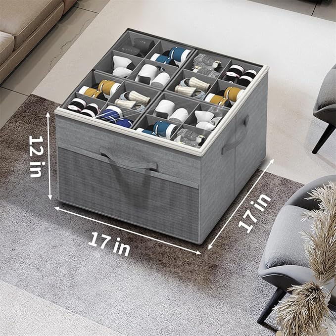 Aokeyee Shoe Organizer for Closet,2 Pack Foldable Shoe Storage Organizer Box Bin with Adjustable Dividers and Clear Cover, Fi