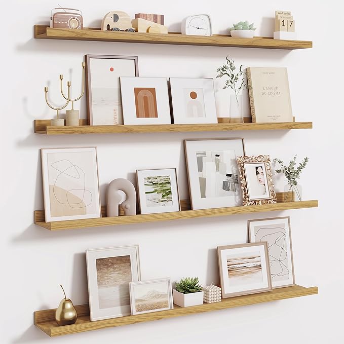 Fun Memories 40 Inch Floating Shelves for Wall - Wall Shelves with Lip Set of 4 - Nursery Bookshelf for Storage - Picture Led