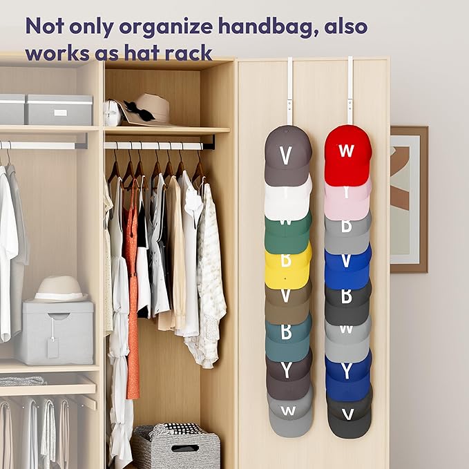SWTYMIKI Over the Door Purse Organizer - 2 Packs Wall Mounted Purse Rack with 8 Hooks Design, Hanging Handbag Organizer Stora