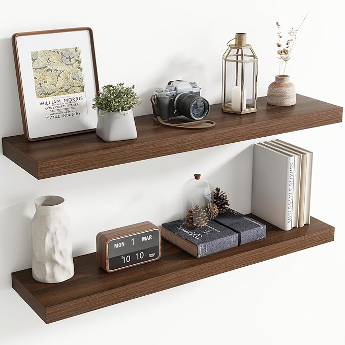 40 Inch Floating Shelves for Wall, 8 Inch Deep Floating Shelf for Storage & Display, Rustic Wall Mounted Shelf with Invisible