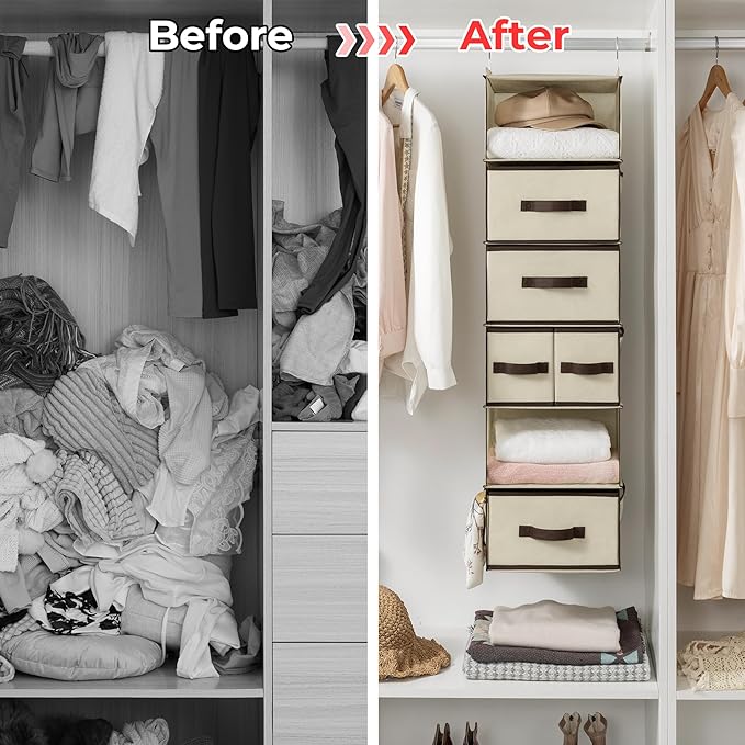 GRANNY SAYS Hanging Closet Organizers and Storage 6 Shelves, Closet Hanging Organizer with 5 Drawers, 6 Side Pockets Hanging 