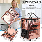 Reusable Grocery Bag On Wheels, 70L Foldable Shopping Cart with 6 Pockets & 3-Way Carry, Heavy Duty Handles, Zipper Closure for Travel, Shopping, Laundry, Medium, Rose Gold