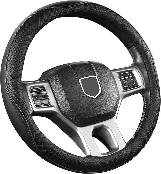 West Llama Customized Auto Car Steering Wheel Cover for Dodge RAM 1500 2500 3500, 15.5-16 inch (Black-Large Size)