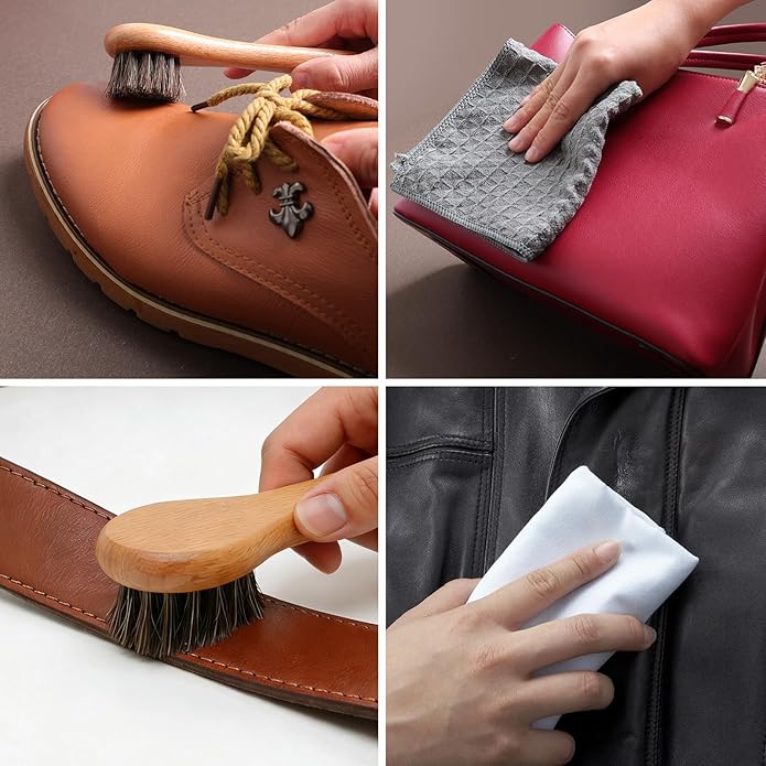 10Pcs Leather Care Kit- 3Pcs Horsehair Brushes, 1.76oz Saddle Soap, 1.76oz Mink Oil and Wax Waterproofer