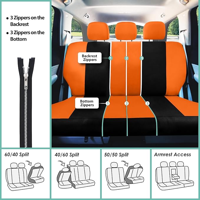 FH Group Car Seat Covers Rear Set Cloth - Universal Fit Automotive Seat Covers, Low Back Front Seat Covers, Solid Back Seat C
