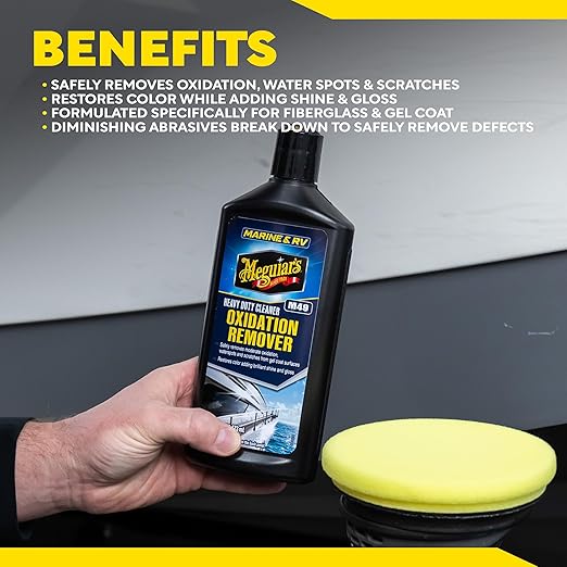 Meguiar's M4916 Marine/RV Heavy Duty Oxidation Remover, Oxidation, Water Spot, Stain, and Boat Scratch Remover for Vehicles with Gel Coat and Fiberglass Surfaces, 16 Oz - Packaging may vary