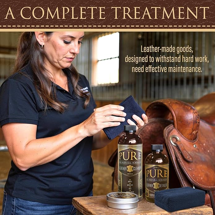 Leather Cleaner, Conditioner and Detailer Kit - Natural Beeswax Formula for Car Seat, Couch, Furniture, Purse, Boots & Jacket