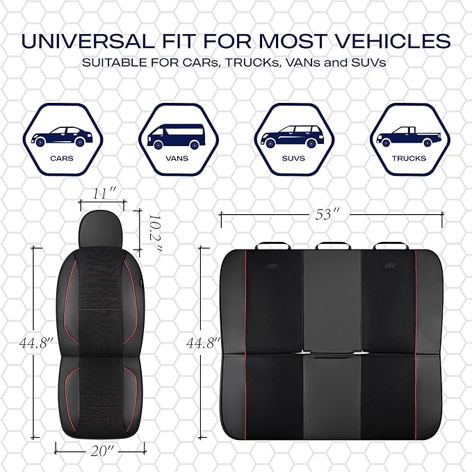 Skechers Air-Cooled Memory Foam Seat Covers,Mesh Thick Car Seat Covers,Piping Leather Car Seat Cover Full Set,Airbag Compatib