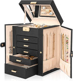 AKOZLIN 6-Tier Jewelry Box Lockable Leather Jewelry Storage Case with 5 Drawers for Women Girls Ring Necklace Earring Bracele