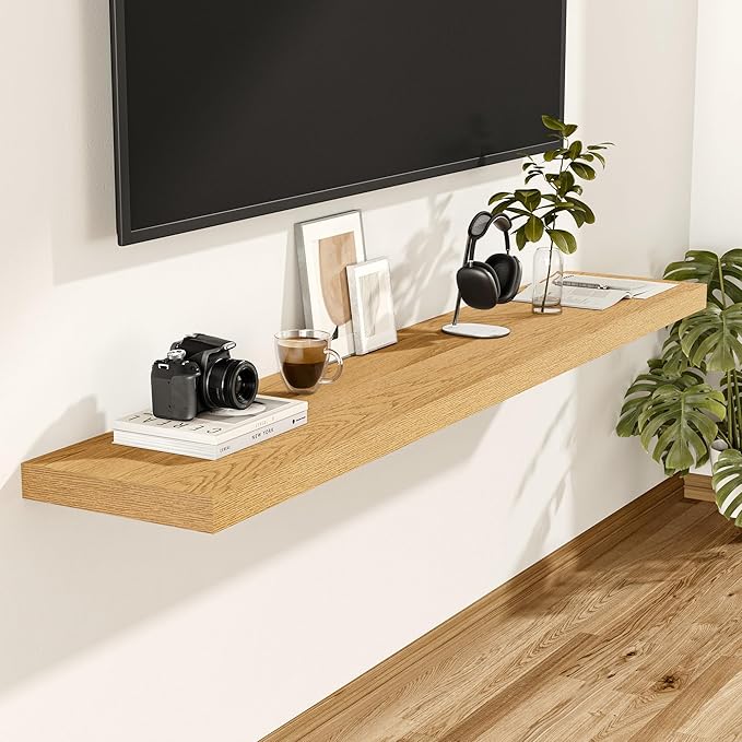 Vivelove 12 Inch Deep Floating Shelves 47.2 inch Long, Thick Wall Shelves with Wood Grain Texture, Shelf for Bedroom Bathroom