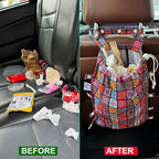FLOCK THREE Leak-Proof Waterproof Car Trash Bag Foldable Multipurpose Trash bin Container Storage Cute Grocery Organizer Bag for Automotive Front or Back Seat in Cars SUVs and Trucks (Batik)