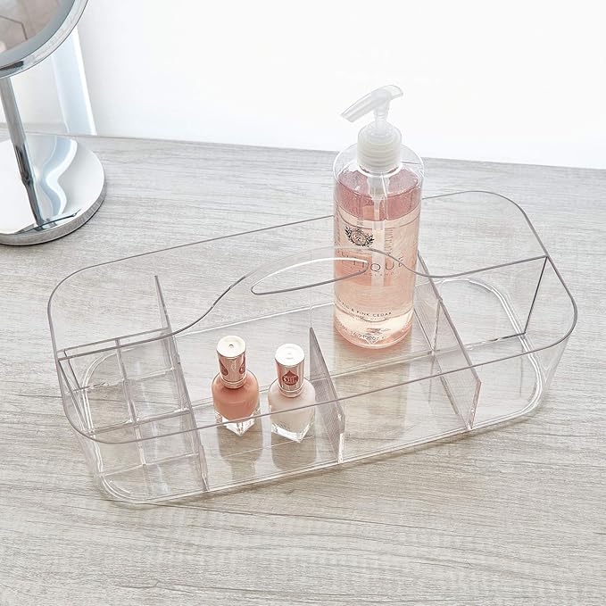 iDesign Clarity Cosmetic Organizer Tote for Vanity Cabinet to Hold Makeup, Beauty Products - Clear 14.5" x 7" x 5.75" (Pack o