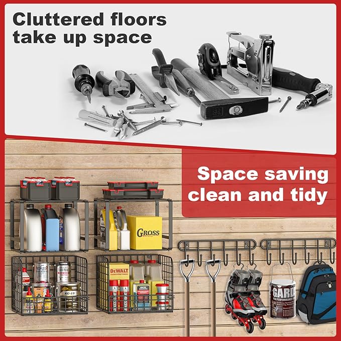 TomCare 2 Pack Garage Shelving Heavy Duty Garage Storage Shelves with Wire Baskets Laundry Room Shelves Wall Mounted shelving