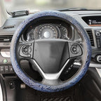 Car Steering Wheel Cover Universal 15 Inch Middle Size Auto Anti-Slip Leather Wheel Protector with Flower Grain Design Blue Style