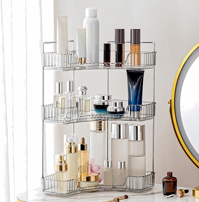 Corner Bathroom Counter Organizer Bathroom Countertop Shelf Makeup Organizer for Vanity Perfume Tray for Corner Storage (3 Ti