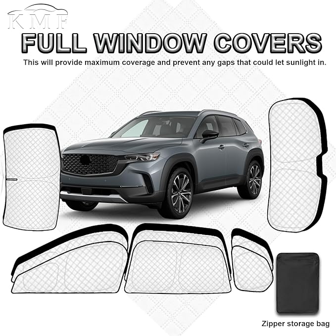 KMF 8pcs Thicken Sun Shades for Mazda CX-50 Accessories 2023-2026, Custom Full Window Sunshade Car Window Covers for Windshield Side Rear, UV Block and Blackout Privacy for Car Camping Outdoor