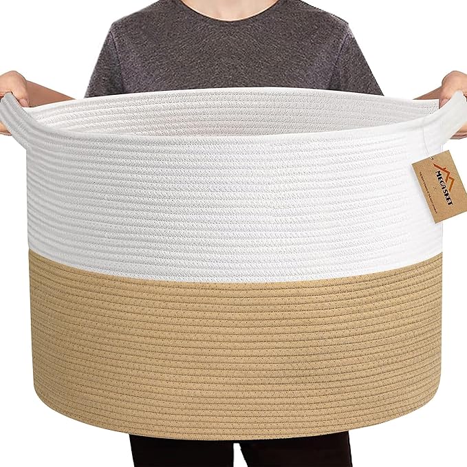 MEGASKET Extra Large Storage Basket, 22” x 22” x 14” Cotton Rope Bins for Storage, Wicker Baby Laundry Basket, Kids, Woven Ki