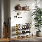 Stackable Shoe Rack Organizer, 3 Tier Shoe Rack for Closet, Bamboo Free Standing Shoe Storage, Shoe Stand for Front Door Entr