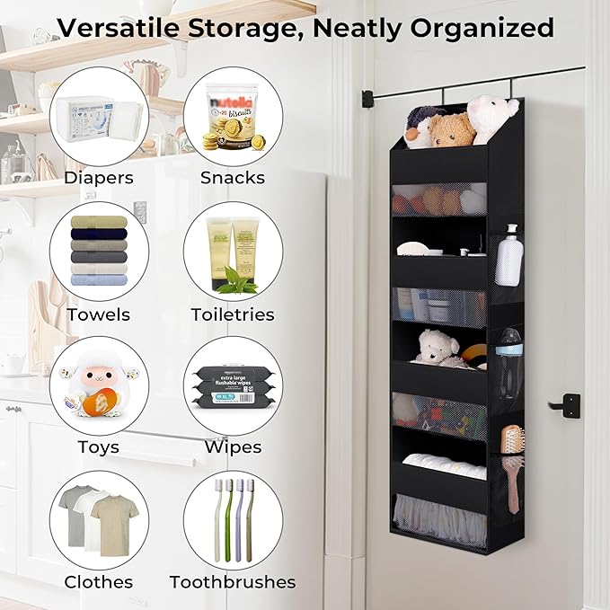 GRANNY SAYS Over the Door Organizer, 4-Shelf Waterproof Behind Door Storage with 6 Pockets and Clear Window, Anti Tilt 35lb L